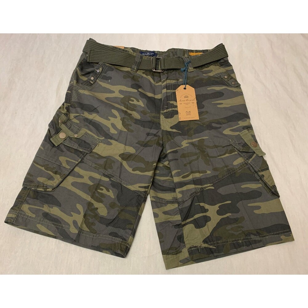 NWT ACROSS THE POND MENS CAMO COTTON CARGO SHORTS SIZE 36